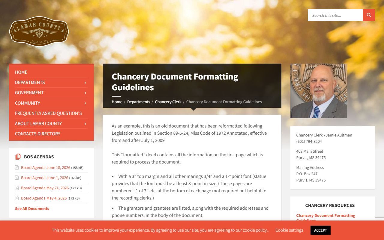 Lamar County Chancery Clerk land records document formatting guidelines