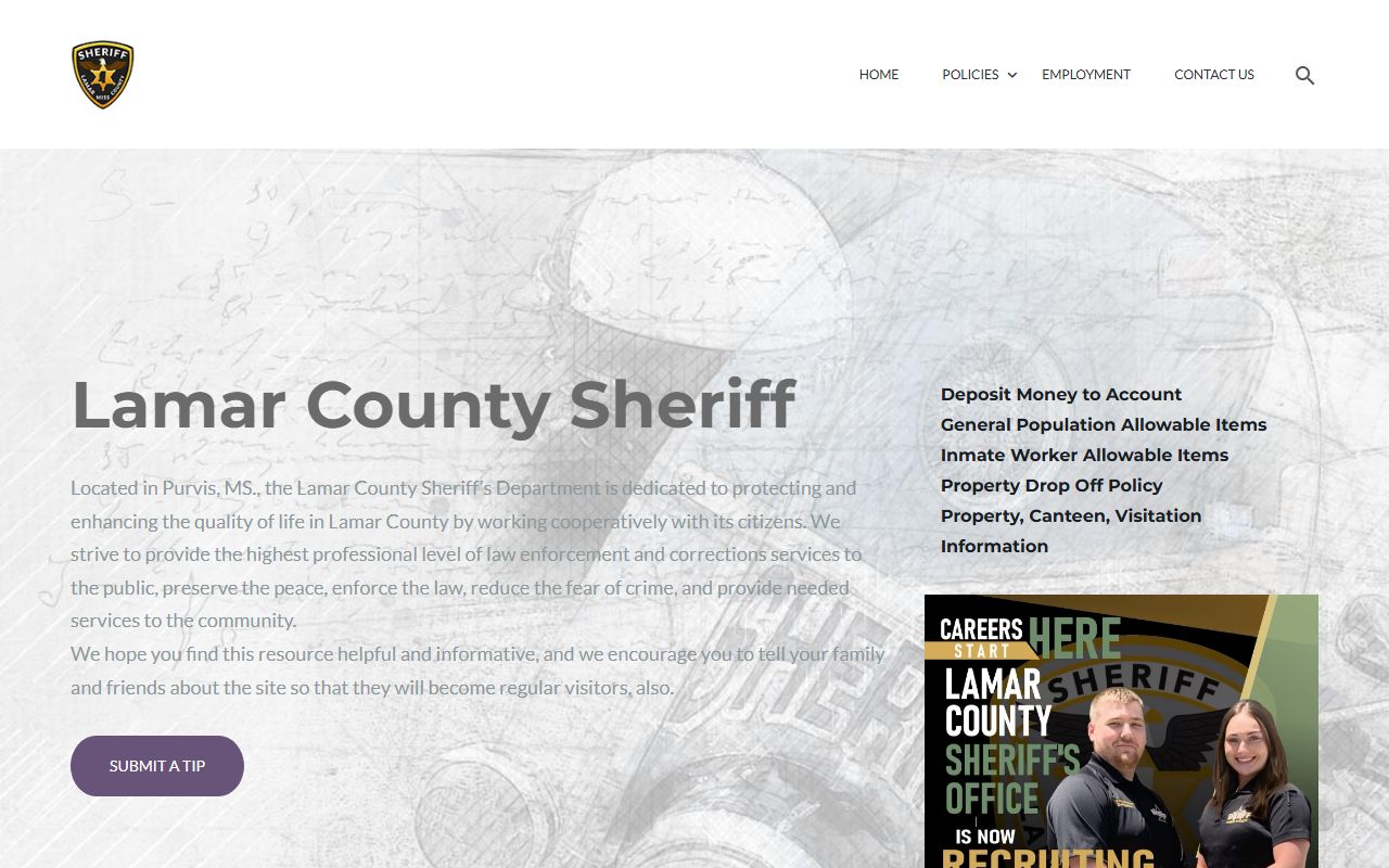 Lamar County Sheriff site linking to inmate support and arrest records resources