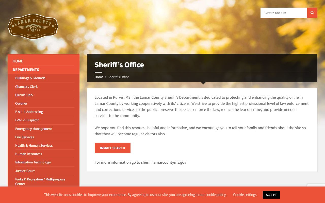 Lamar County Sheriff's Office page used to locate arrest records and booking information