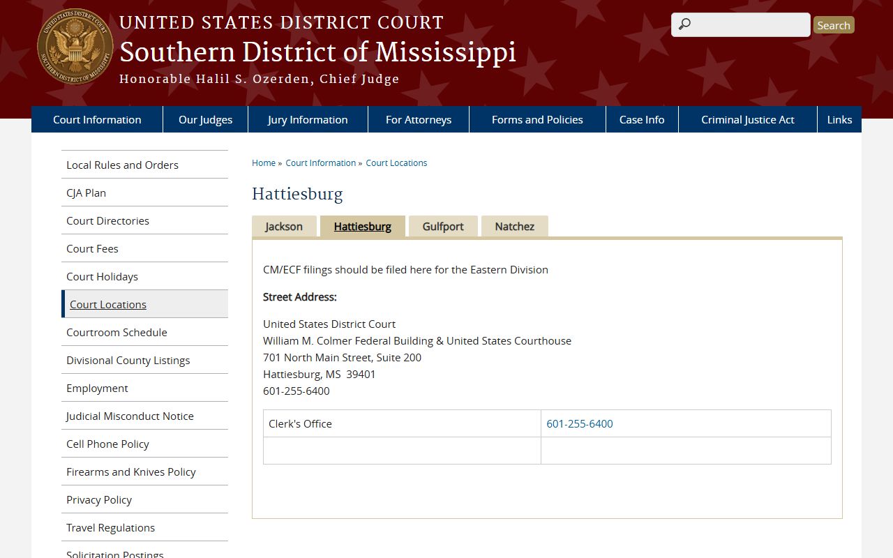Lamar County federal court records at the Hattiesburg Colmer Federal Building
