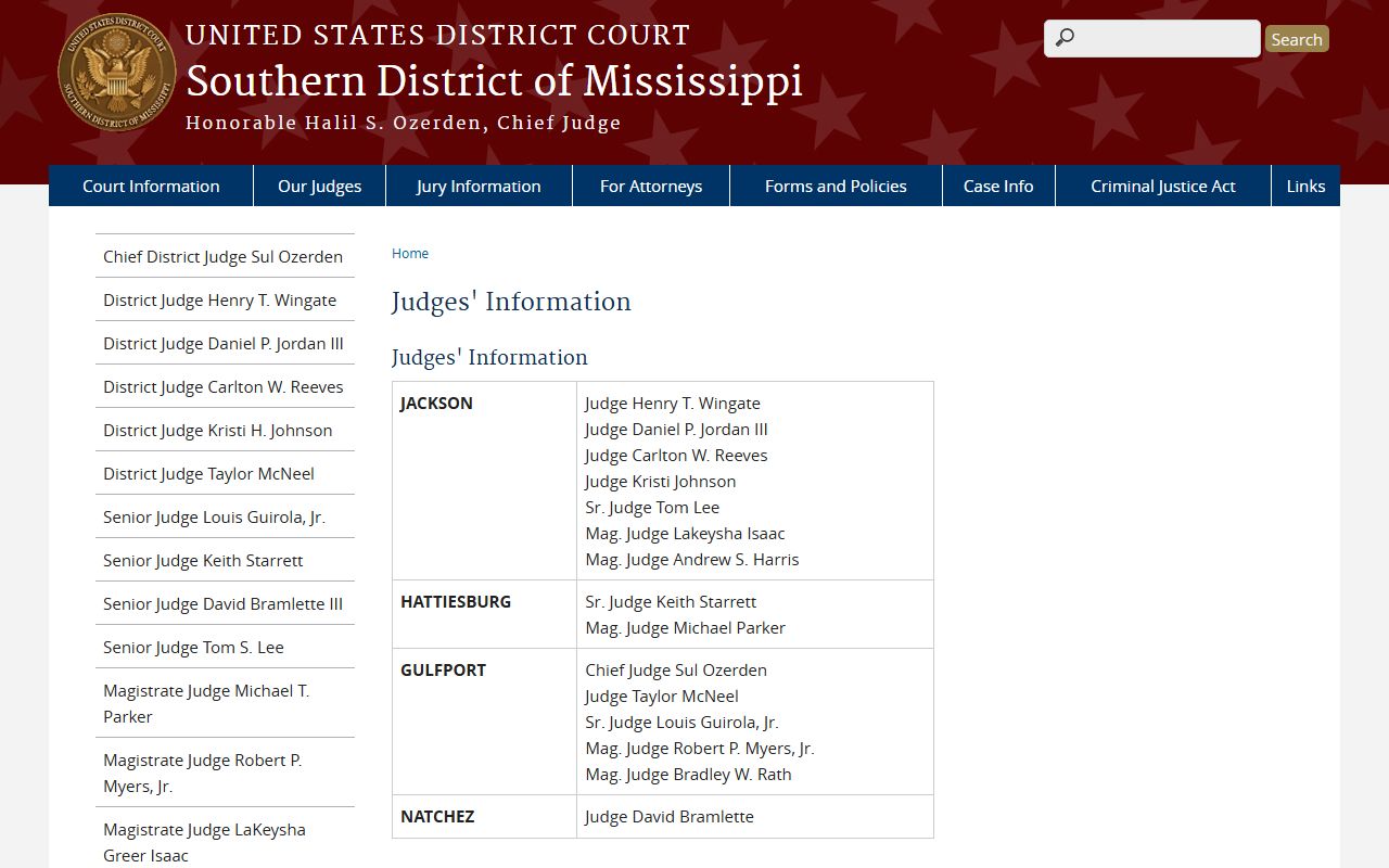 Lamar County federal court records and Southern District of Mississippi judges