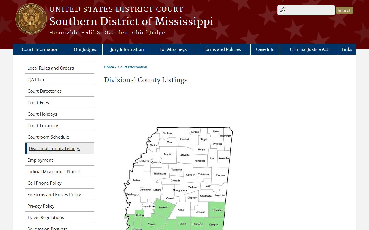 Lamar County court records division listing for the Southern District of Mississippi