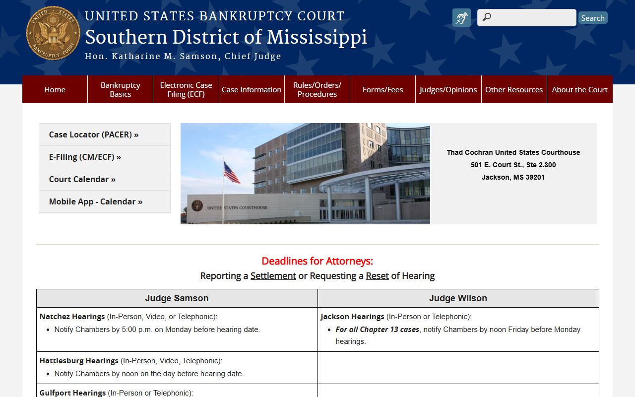 Lamar County bankruptcy court records on the U.S. Bankruptcy Court Southern District of Mississippi site