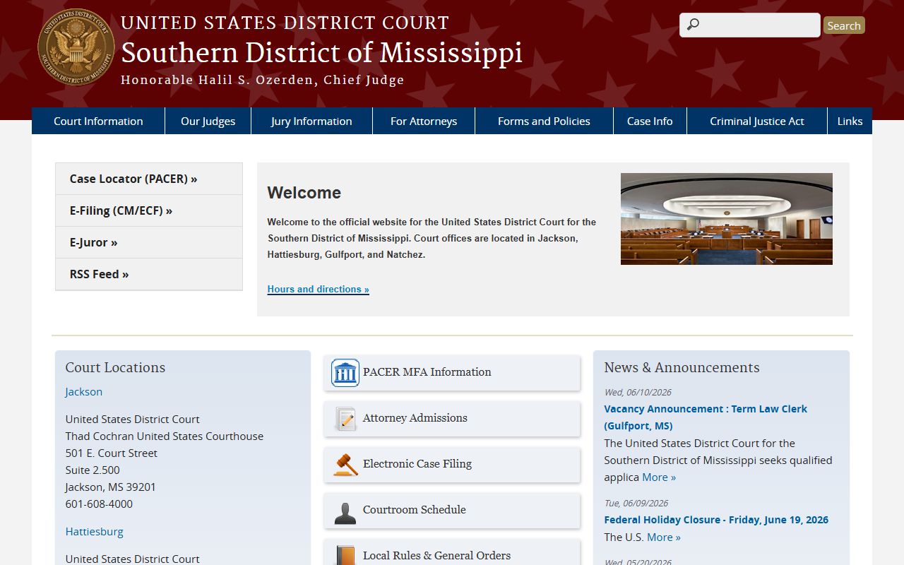 Lamar County federal court records on the U.S. District Court Southern District of Mississippi site