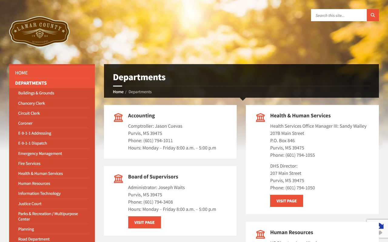 Lamar County departments directory used to locate court records offices