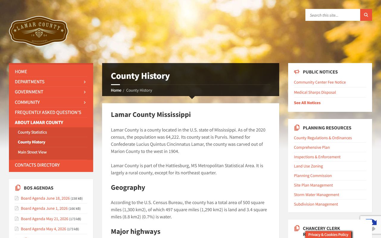 Lamar County history page relevant to court records access