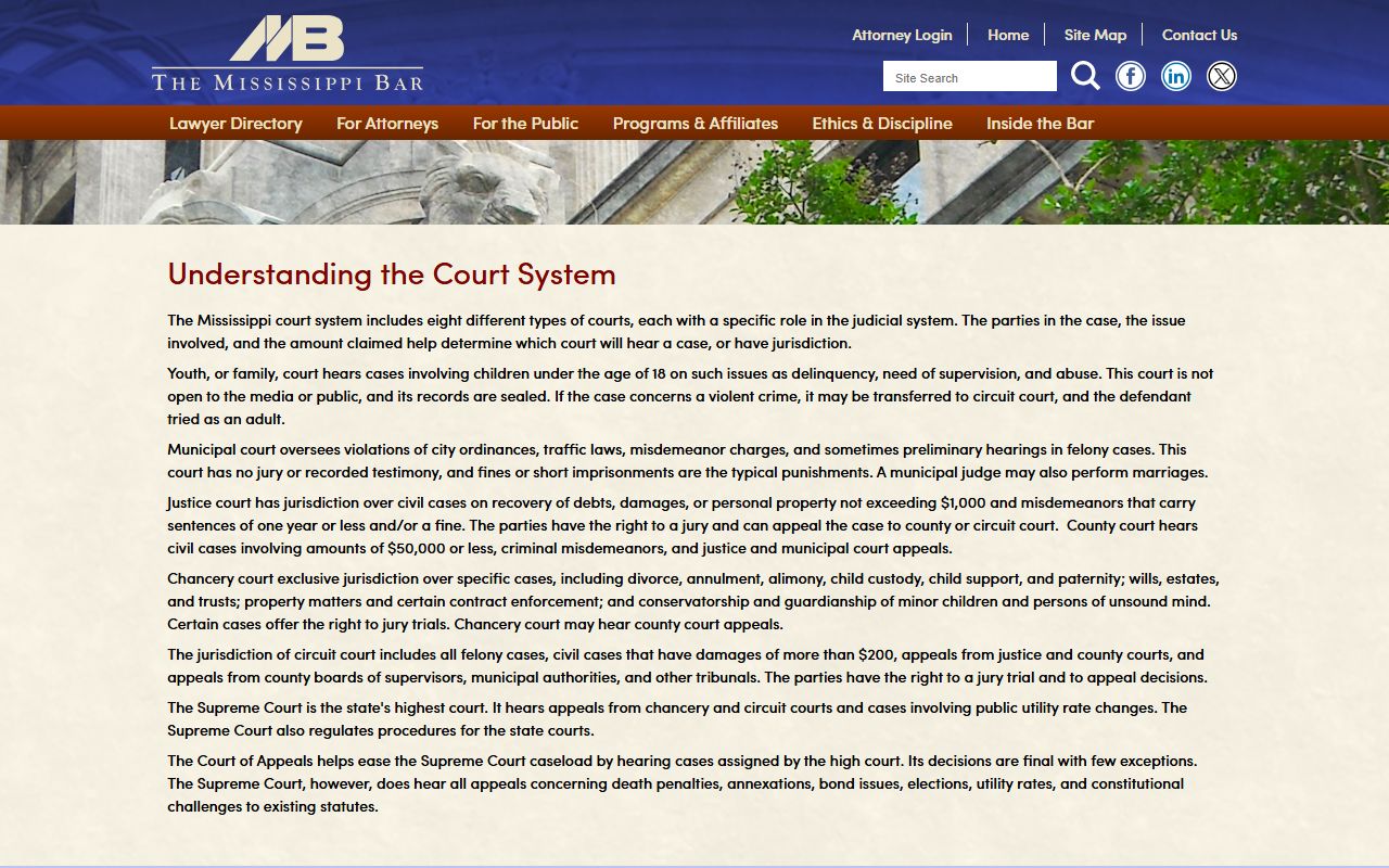 Mississippi Bar court system guide for Lamar County court records