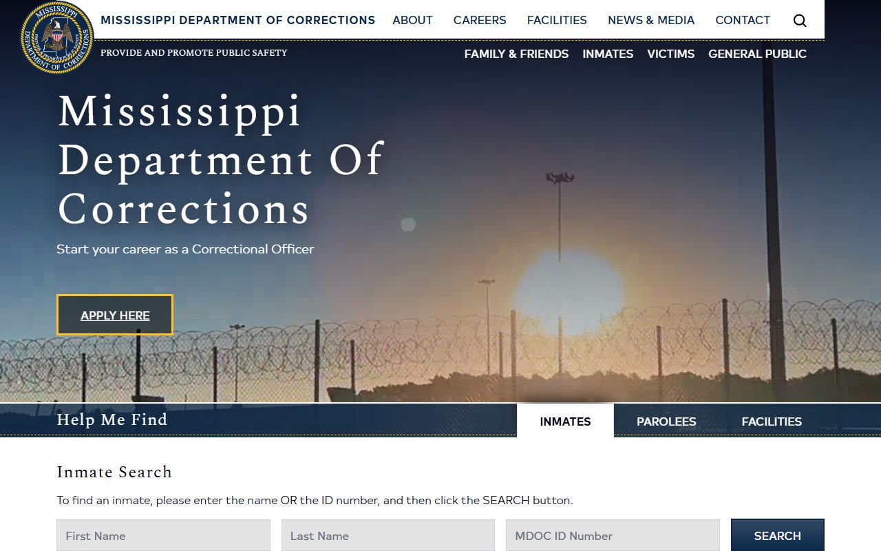 Mississippi Department of Corrections inmate search page used to locate Lamar County state inmates