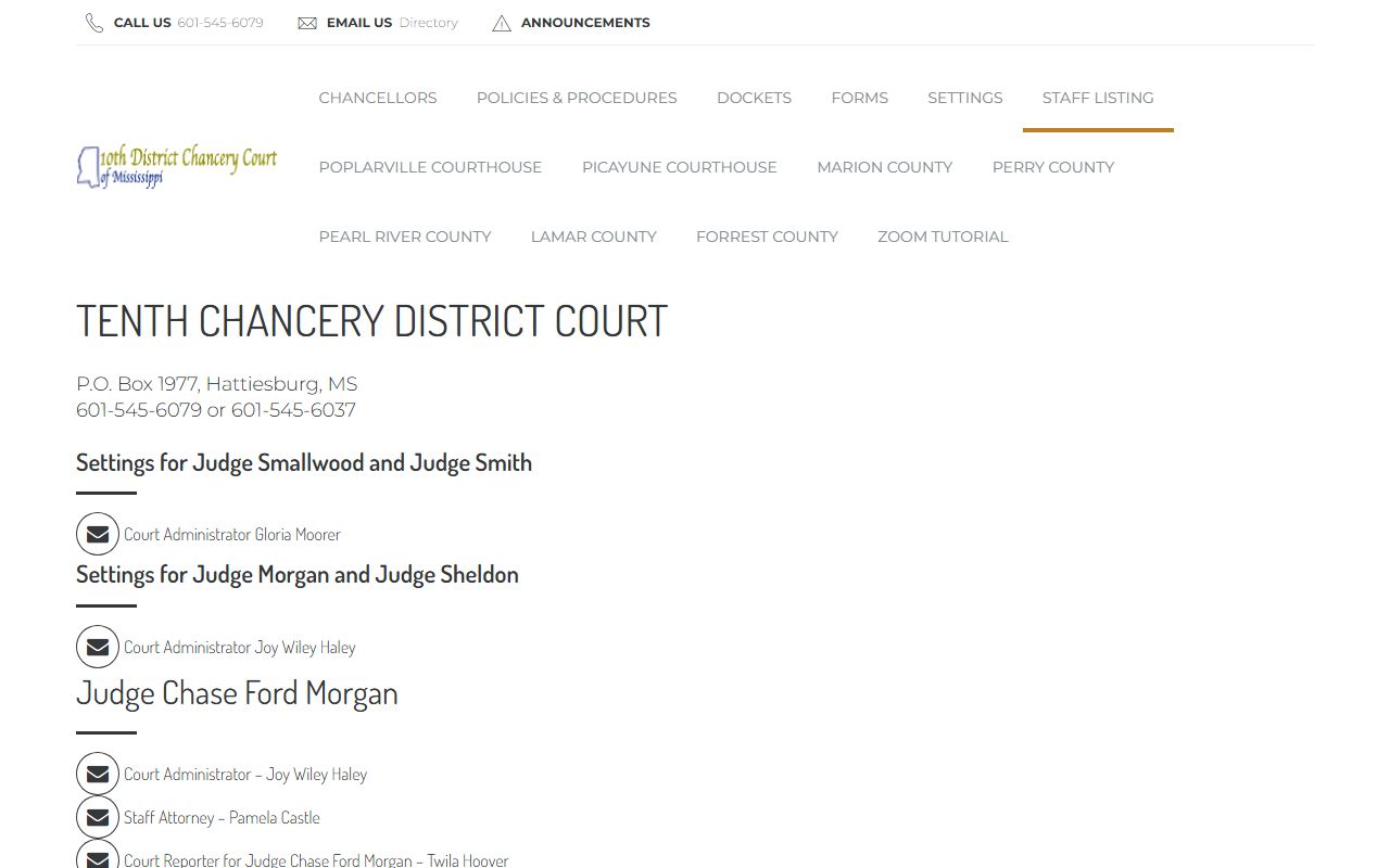 10th Chancery District staff listing supporting Lamar County probate records and chancery sessions