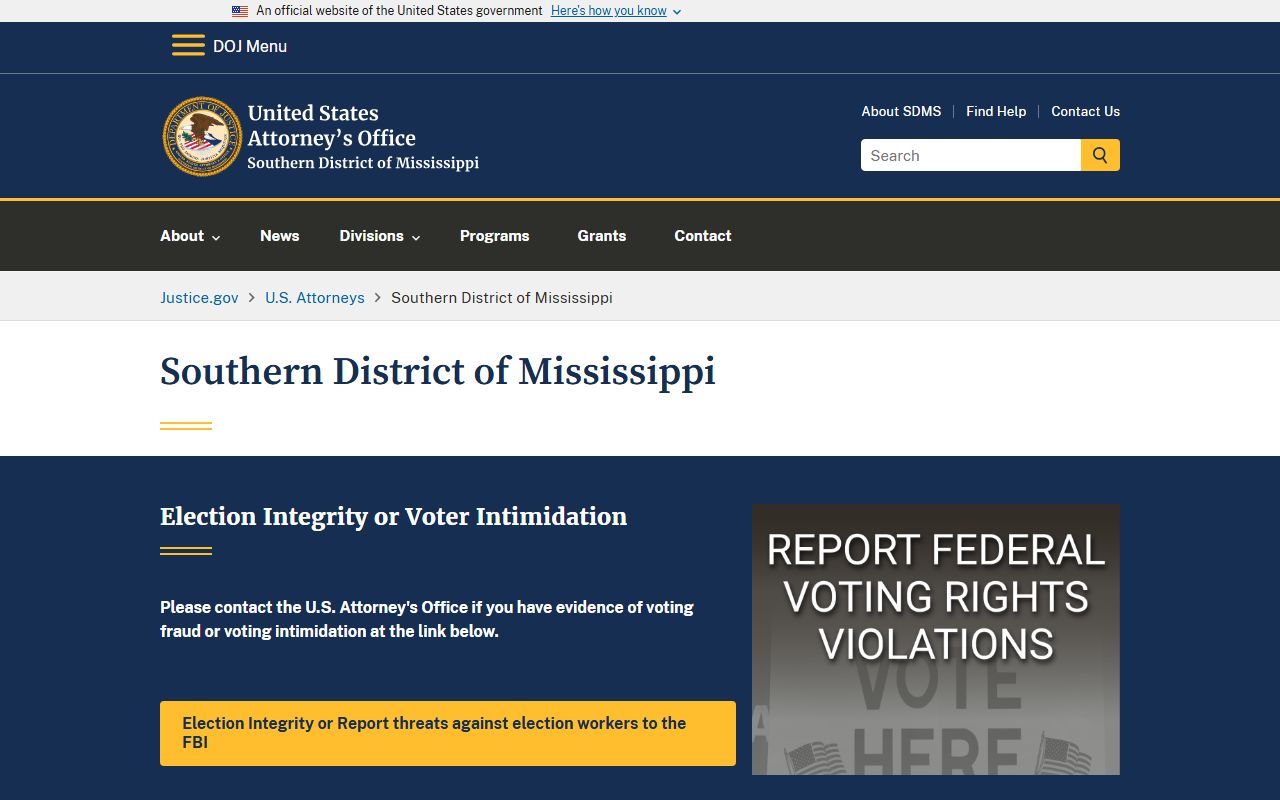 U.S. Attorney Southern District of Mississippi page relevant to Lamar County federal warrant prosecution